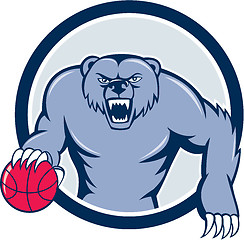 Image showing Grizzly Bear Angry Dribbling Basketball Cartoon