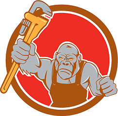 Image showing Angry Gorilla Plumber Monkey Wrench Circle Cartoon