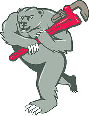 Image showing Grizzly Bear Plumber Monkey Wrench Cartoon