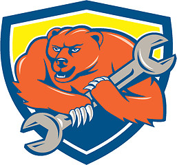 Image showing Grizzly Bear Mechanic Spanner Shield Cartoon 