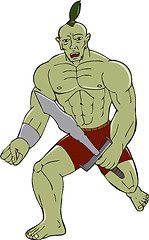 Image showing Orc Warrior Wielding Sword Running Cartoon