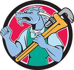 Image showing Dragon Plumber Monkey Wrench Fist Pump Cartoon