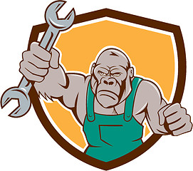 Image showing Angry Gorilla Mechanic Spanner Shield Cartoon