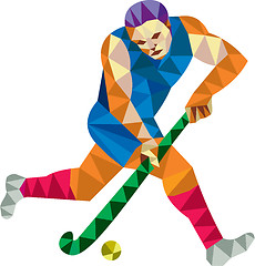 Image showing Field Hockey Player Running With Stick Low Polygon