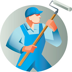 Image showing House Painter Holding Paint Roller Circle Retro