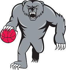 Image showing Grizzly Bear Angry Dribbling Basketball Isolated