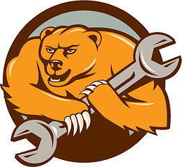 Image showing Grizzly Bear Mechanic Spanner Circle Cartoon 