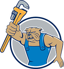Image showing Bulldog Plumber Monkey Wrench Circle Cartoon