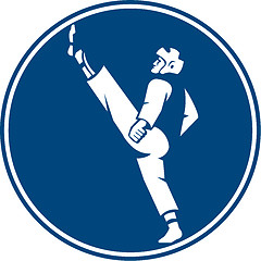 Image showing Taekwondo Fighter Kicking Stance Circle Icon