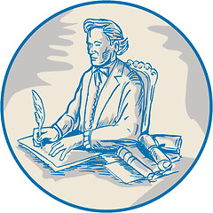 Image showing Victorian Gentleman Quill Signing Cartoon
