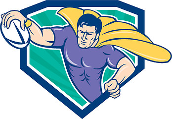 Image showing Superhero Rugby Player Scoring Try Crest