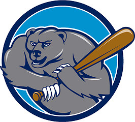 Image showing Grizzly Bear Baseball Player Batting Circle Cartoon