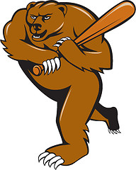 Image showing Grizzly Bear Baseball Player Batting Cartoon