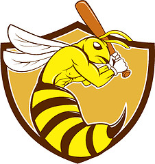 Image showing Killer Bee Baseball Player Bat Crest Cartoon