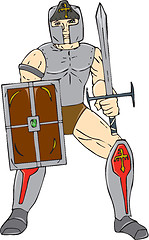 Image showing Knight Wielding Sword and Shield Cartoon
