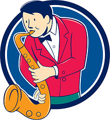 Image showing Musician Playing Saxophone Circle Cartoon