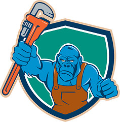 Image showing Angry Gorilla Plumber Monkey Wrench Shield Cartoon