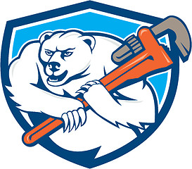 Image showing Polar Bear Plumber Monkey Wrench Shield Cartoon