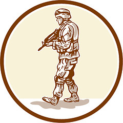 Image showing American Soldier Rifle Walking Circle Cartoon