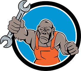 Image showing Angry Gorilla Mechanic Spanner Circle Cartoon