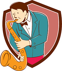 Image showing Musician Playing Saxophone Shield Cartoon