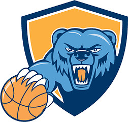 Image showing Grizzly Bear Angry Head Basketball Shield Cartoon