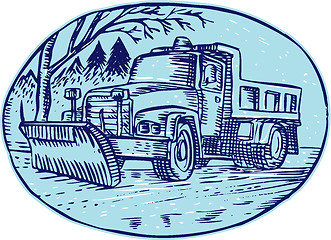 Image showing Snow Plow Truck Oval Etching