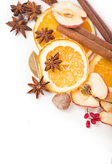 Image showing Christmas spices and dried orange sliceson 