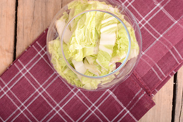 Image showing Cabbage chopped in glass bowl