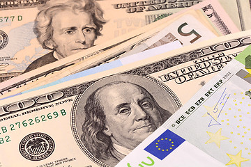 Image showing european and american money background