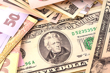 Image showing european and american money background