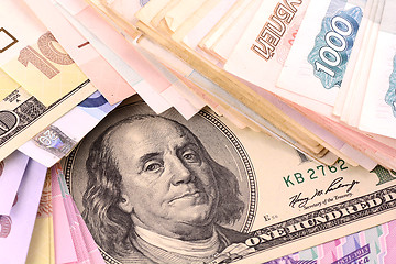 Image showing european and american money background