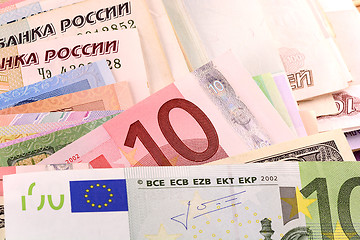 Image showing european and american money background