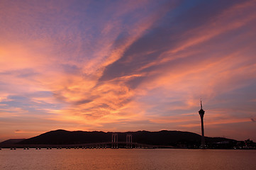 Image showing Evening of Macau tower convention and bridges