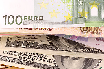 Image showing european and american money background