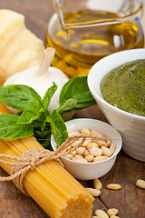 Image showing Italian traditional basil pesto pasta ingredients