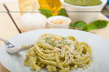 Image showing Italian traditional basil pesto pasta ingredients