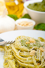 Image showing Italian traditional basil pesto pasta ingredients