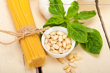 Image showing Italian traditional basil pesto pasta ingredients