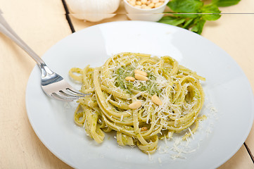 Image showing Italian traditional basil pesto pasta ingredients