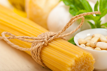 Image showing Italian traditional basil pesto pasta ingredients