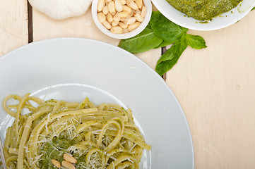 Image showing Italian traditional basil pesto pasta ingredients