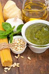 Image showing Italian traditional basil pesto pasta ingredients