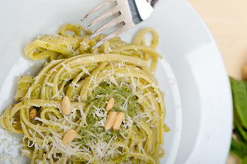 Image showing Italian traditional basil pesto pasta ingredients