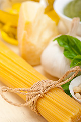 Image showing Italian traditional basil pesto pasta ingredients