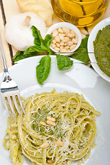 Image showing Italian traditional basil pesto pasta ingredients