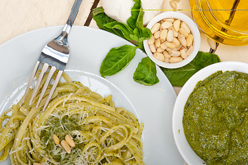 Image showing Italian traditional basil pesto pasta ingredients