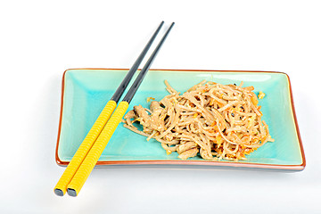 Image showing China noodles with vegetables and meat