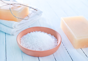 Image showing sea salt and soap