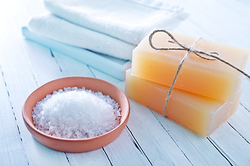 Image showing sea salt and soap